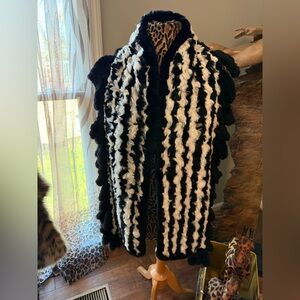 Trilogy Faux Fur Black White Shaggy Scarf Wrap Stole